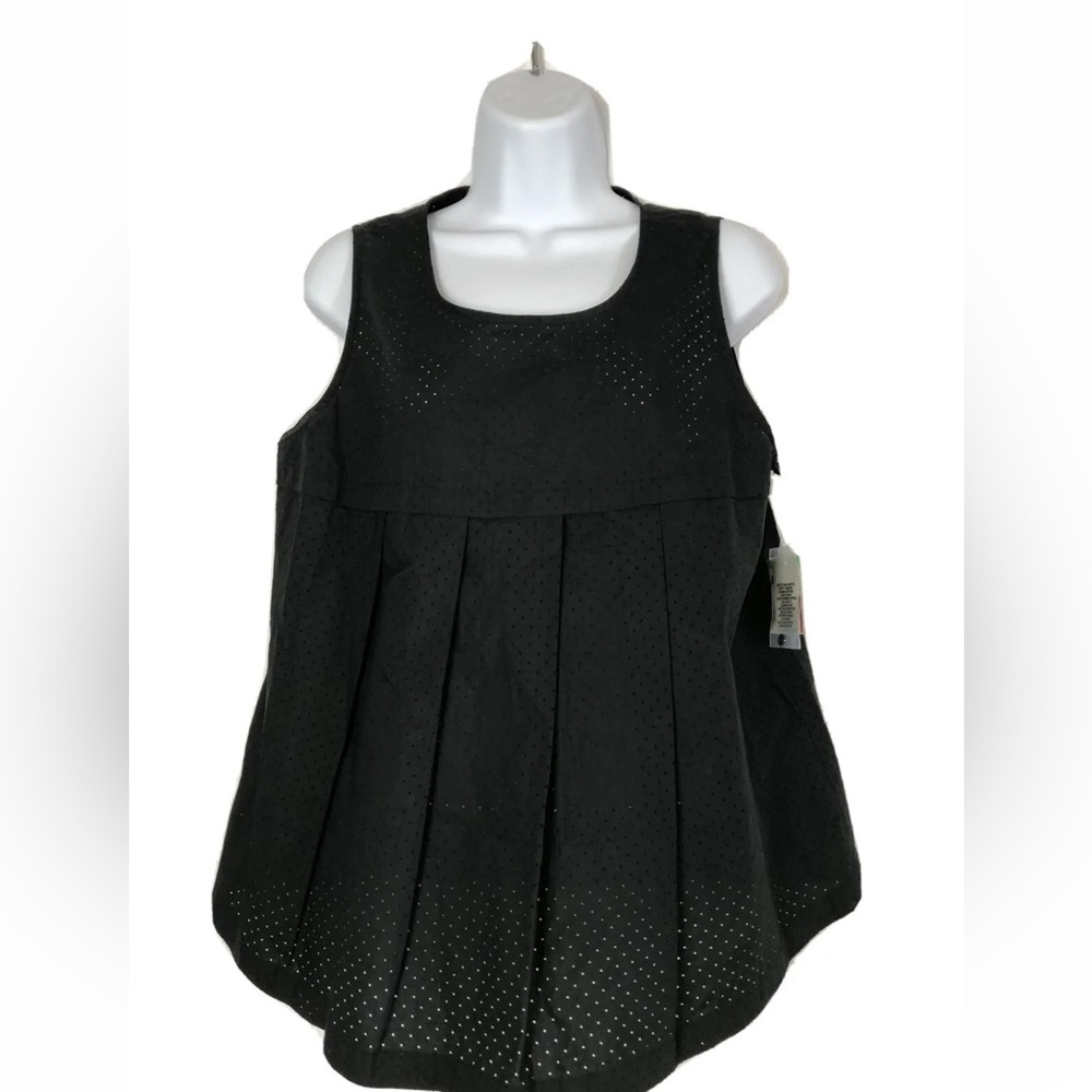 NWT Anne Klein Women's Black Eyelet Button Back Sleeveless Top Size 8
